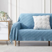Blue Throw Blanket 50 x90 Inches Throw Textured Solid Soft Sofa Throw Bed Runner Couch Cover Knitted Decorative Blanket Bed Runner