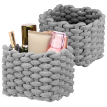 2Pcs Small Square Storage Basket, Cotton Rope Woven Caddy for Bedside, Shelf, Bathroom, Dresser, Desk – Minimalist Chic, Compatible with Small Items