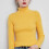 Damen-Herbstpullover, modischer Langarm-Rollkragenpullover, einfarbig, aus Schafwolle, locker gestrickt, gelb 2