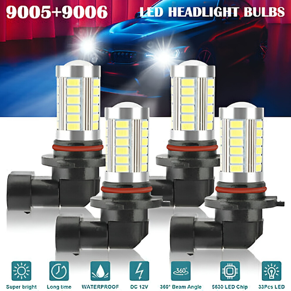 Hibibud 4X 9005 9006 Led For Combo Headlight Bulbs High Low Beam Kit 6500K Xenon Super White 9028731381619