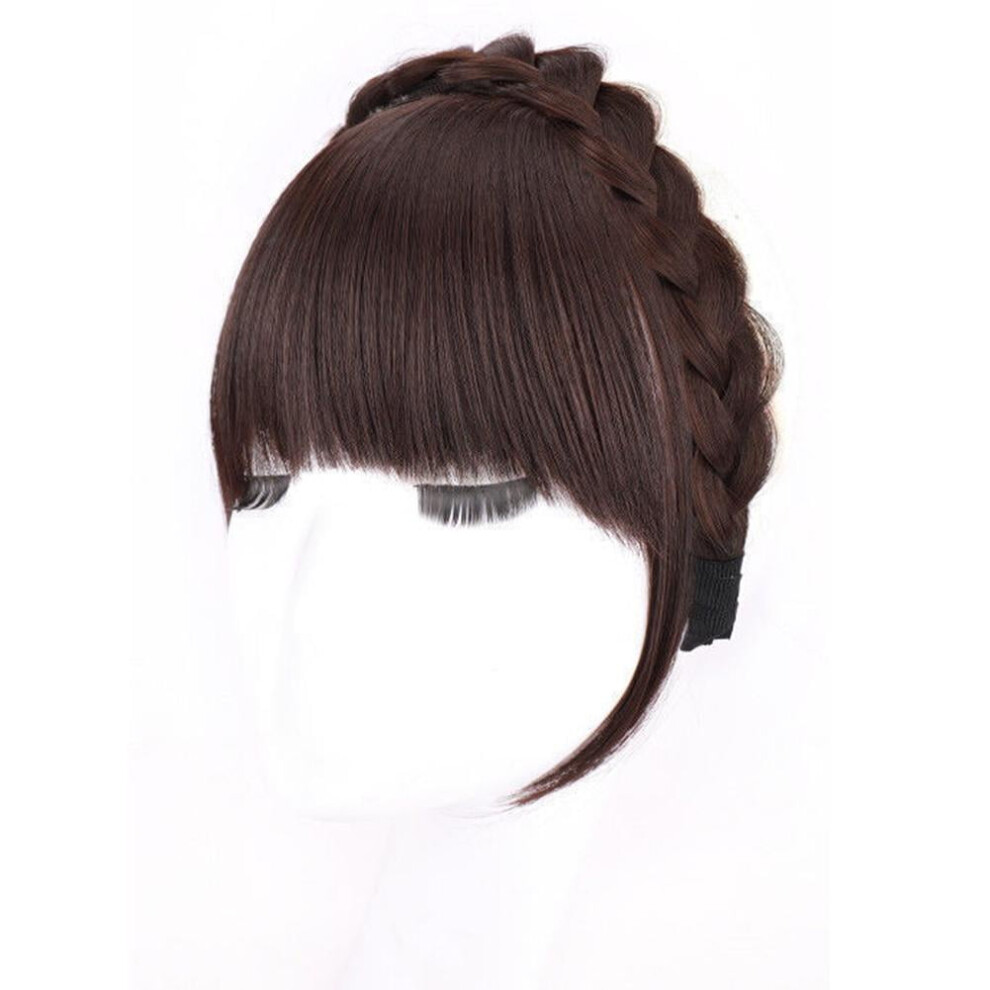 Unisex Black/Brown/Dark Natural Bangs Wig Headband Women Girls Fishbone Braid Forehead Hair Wigs Hot G4 R4a3