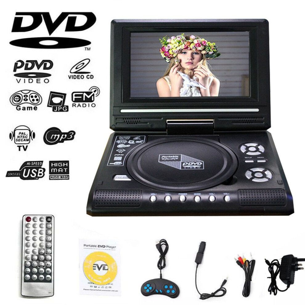 Portable Dvd Player Rechargeable Hd Lcd Swivel Screen Av 3D Game Function 703052542558