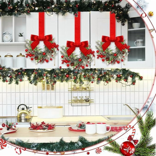 6" Mini Christmas Wreaths for Kitchen Cabinets, 2 Pack 1