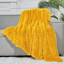 Mustard Yellow Faux Fur Throw Blanket 50x60 inches