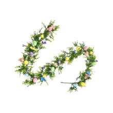Ghirlandă de viță de vie cu ouă de Paște, flori de primăvară colorate, 180 cm