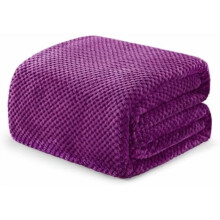 Fleece Bed Blanket Queen Size, Super Soft & Warm Waffle Texture, Cozy Lightweight Blanket for Couch/Bed (Purple, 90x90")