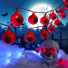 Guirlande lumineuse d'Halloween en forme d'œil, LED rouge effrayante, solaire, étanche, pour jardin, arbre, terrasse, cour (3 m), compatible avec