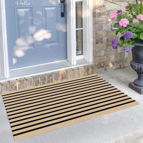 Ριγέ βαμβακερό χαλάκι πόρτας 2,3'x3,6', πλενόμενο χαλί εσωτερικού/εξωτερικού χώρου