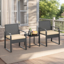 Ensemble de 3 chaises de patio avec coussins en rotin gris