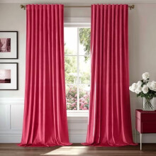 Hot Pink Velvet Blackout Curtains 52x108", 2 Panels, Rod Pocket & Back Tab, Thermal Insulated, Soft Luxury Drapes, Compatible with Standard Rods