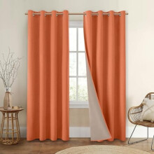 Orange 100% Blackout Curtains, 2 Panels, 52x84", Linen Thermal Insulated Grommet Drapes with Liner – Compatible with Standard Rods