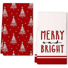 Lot de 2 torchons de cuisine de Noël, torchons noirs à motif sapin de Noël, 45,7 x 66 cm, décoration de Noël champêtre pour la maison AD101