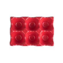 Soporte de cerámica para huevos de 6 rejillas, bandeja de porcelana para huevos frescos, ideal para refrigerador, encimera o cocina (rojo).