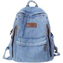 Denim rugzak voor dames en heren, vintage grunge rugzak, blauwe jeans laptoprugzak, retro rugzak voor reizen en werk (blauw, one size)