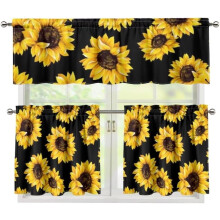 Ensemble de rideaux et cantonnière de cuisine à motif tournesol jaune – 61 cm (24 po) à œillets, occultants, style champêtre, paquet de 3,