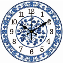 12inch Blue and White Porcelain Wall Clock Battery Operated Silent Non Ticking Flowers Round Decorative Clock for Office Home Kitchen Decor Colorful