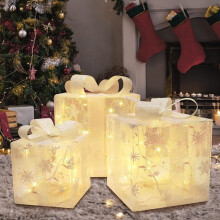 Lot de 3 boîtes cadeaux lumineuses LED, décorations de Noël extérieures, compatibles avec le sapin de Noël et la maison (blanches)