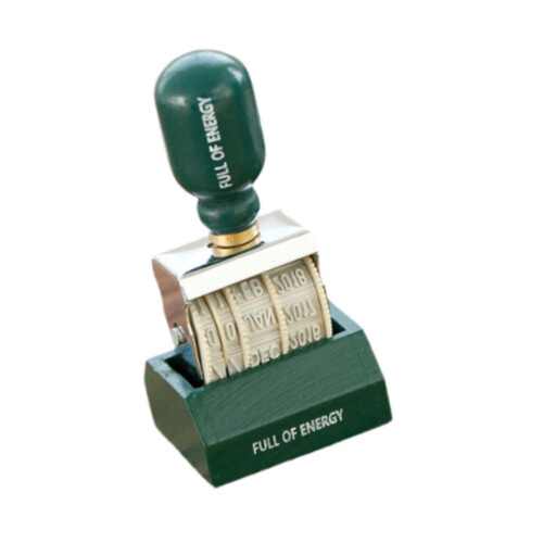 Roller Date Stamp Compact Inking Day Month Year for Journal Art Scrapbooking Green Handle 1
