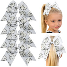 Volleyball Cheer Hair Bows Grosgrain Ribbon Elastic 4 Pcs