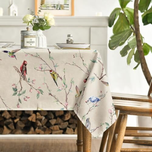 Toalha de mesa retangular de primavera, 152 x 305 cm, bege com estampa floral. 2