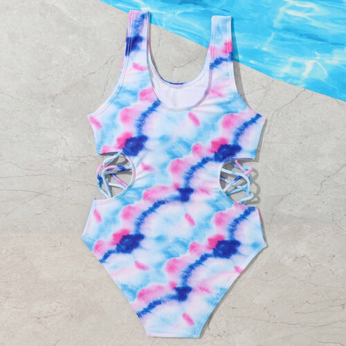 Μαγιό για κορίτσια, ολόσωμο μαγιό tie-dye, μεγάλα παιδιά, ουράνιο τόξο, χρώμα παραλίας 1