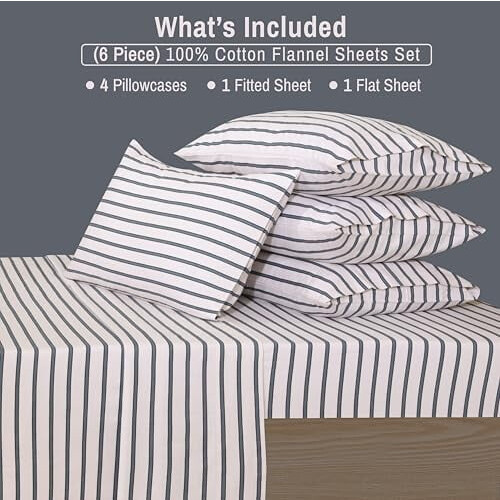 100% Cotton Flannel Sheet Set Queen 6-Piece 2