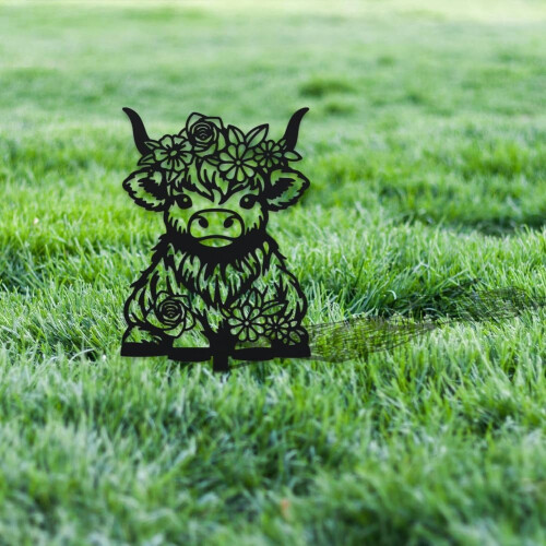Μεταλλικό πασσαλάκι κήπου Highland Cow Silhouette Μαύρο 15x7,1 ίντσες 2