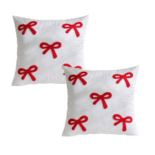 Set van 2 roze sierkussenhoezen met strik, 18x18 inch