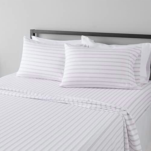 Microfiber Bed Sheet Set Queen Taupe Stripe 4-Piece