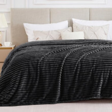 Full Size Blanket for Bed, 300GSM Soft & Warm Fleece Black Blanket, Decorative and Giftable Striped Blankets for Women, Men, 84"x90"
