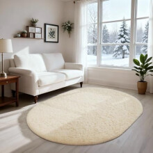 Oval ivory shaggy rug 3x5 ft for bedroom living room