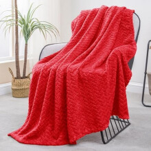 Fleece Throw Blanket for Couch, 50x70 Inches Soft Cozy Jacquard Flannel Blankets, Lightweight Fuzzy Plush Warm Throws for Winter, Red