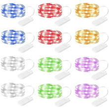 Guirnalda de luces LED multicolor, paquete de 12 unidades, cable plateado de 2,1 m.