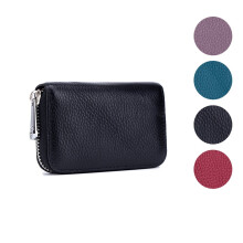 Credit Card Holder RFID Blocking 12 Card Slots Leather Mini Credit Card Wallet Purse with Zipper-Black