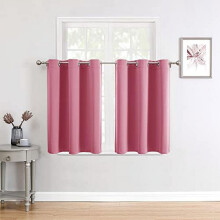 Small Window Curtains for Kitchen and Bedroom - Grommet Short Thermal Insulated Room Darkening Curtains (2 Panels, Pink, 52 x 36 Inch)