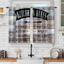 Rustic Wood Barn Farmhouse Kitchen Curtains, Vintage Plank Print Short Cafe Tier Curtains for Dining Room & Bathroom, Rod Pocket, 24" L, 2 Panels –