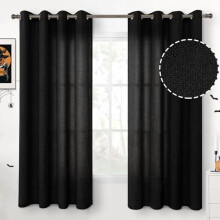 Black Linen Curtains 52x63", 2 Panels, Bronze Grommets, Light Filtering, Gothic Decor, Compatible with Short Windows