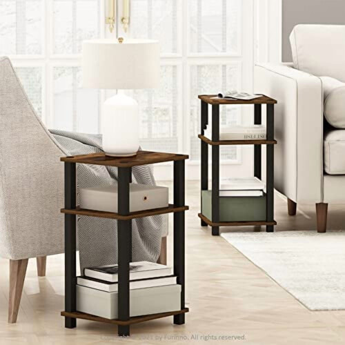 JUST 2-Piece Side Table Set, 3-Tier Open Shelf, Toolless Assembly, Compatible with Amber Pine 1