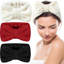 3-delige set gezichtsreinigingshoofdband, make-uphoofdband, spa-hoofdband, handdoek, badstof haarbanden, microvezel strikhoofdband, verstelbare