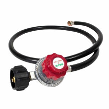 PSI Adjustable High-Pressure Propane Regulator with Gauge & Flow Indicator, Stainless Hose, Compatible with LP Gas Cooker/Burner/Turkey Fryer/Smoker