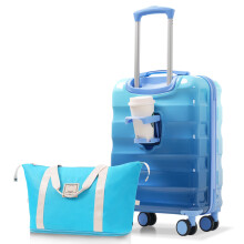 PAPROOS 20" Hardside Suitcase & Travel Bag 2-Piece Set, Lightweight Kids Luggage with TSA Lock, Cup Holder, Expandable Carry-on – Blue
