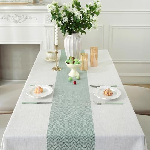 Nappe rustique à rayures vertes en coton et lin 140 x 178 cm 2