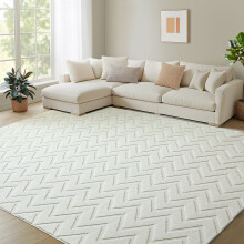 (160x230cm (5.2 x 7.5 ft), Zig Zag Cream) Carved Rug - Modern Non Slip Area Rugs for Bedroom and Living Room Carpet