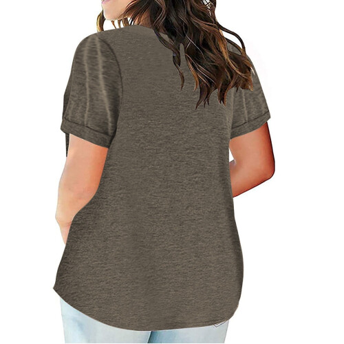 Γυναικεία Μπλούζα Plus Size με Κοντομάνικα και V Λαιμόκοψη, Μονόχρωμα T-shirts, Απλό 2