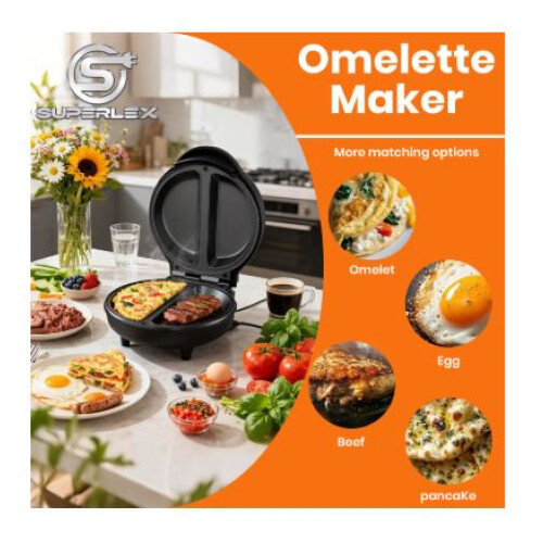 SUPERLEX Electric Omelette Maker 750W Nonstick Multi-function Omelette Machine With Smart Light Indicator Household Bread Cake 1