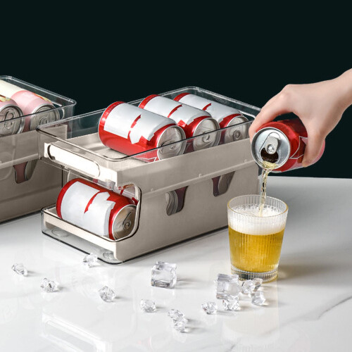 Automatic Rolling Can Organizer, Double-Layer Refrigerator Storage Rack, Transparent Beverage Dispenser for Kitchen Fridge Organization 1