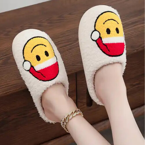 Γυναικείες Χριστουγεννιάτικες Παντόφλες Smiley Retro Plush (7-7.5, Santa Smiley) 2