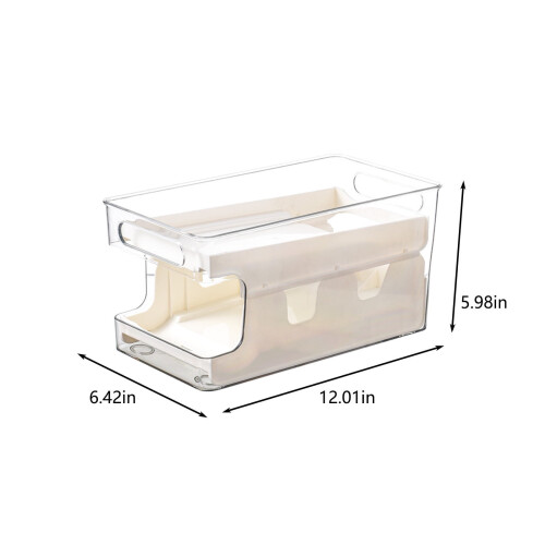 Automatic Rolling Can Organizer, Double-Layer Refrigerator Storage Rack, Transparent Beverage Dispenser for Kitchen Fridge Organization 2