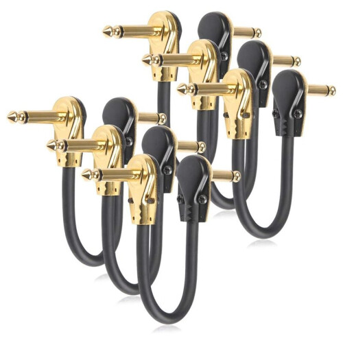 Pacote com 6 Cabos Patch para Guitarra de 15 cm (6 Polegadas), Design Tipo Panqueca Ultra Silencioso com Ângulo Reto e Conector de 6,35 mm (1/4 de