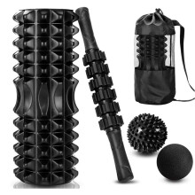Conjunto de Massagem Muscular com Rolo de Espuma para Ioga 5 em 1, Bola de Massagem com Rolo de Bastão de Fitness para Músculos Profundos, Academia,